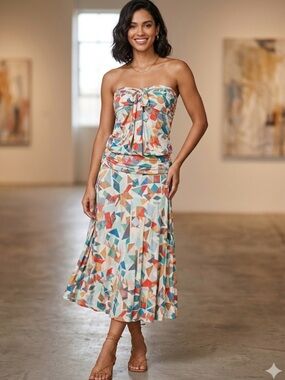 LaRok Strapless Dress with Colorful Geometric Design